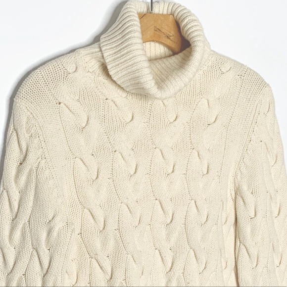 Theory Sweaters - Theory Cashmere Cable Turtleneck Sweater Cream Med